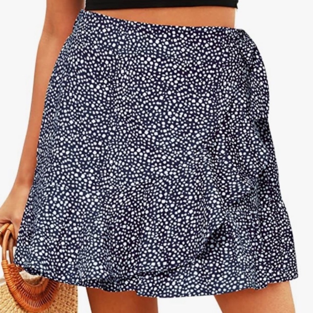 Blue & White Ditsy Wrap Tie Skirt